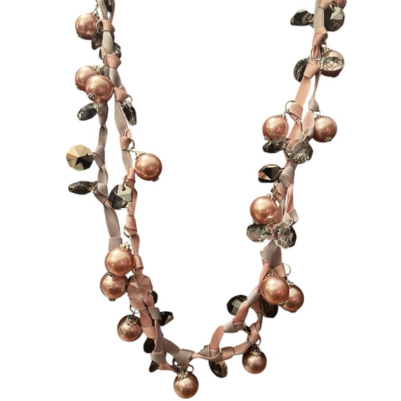 Pink And Gray Ribbon Necklace - Picture 2 of 4